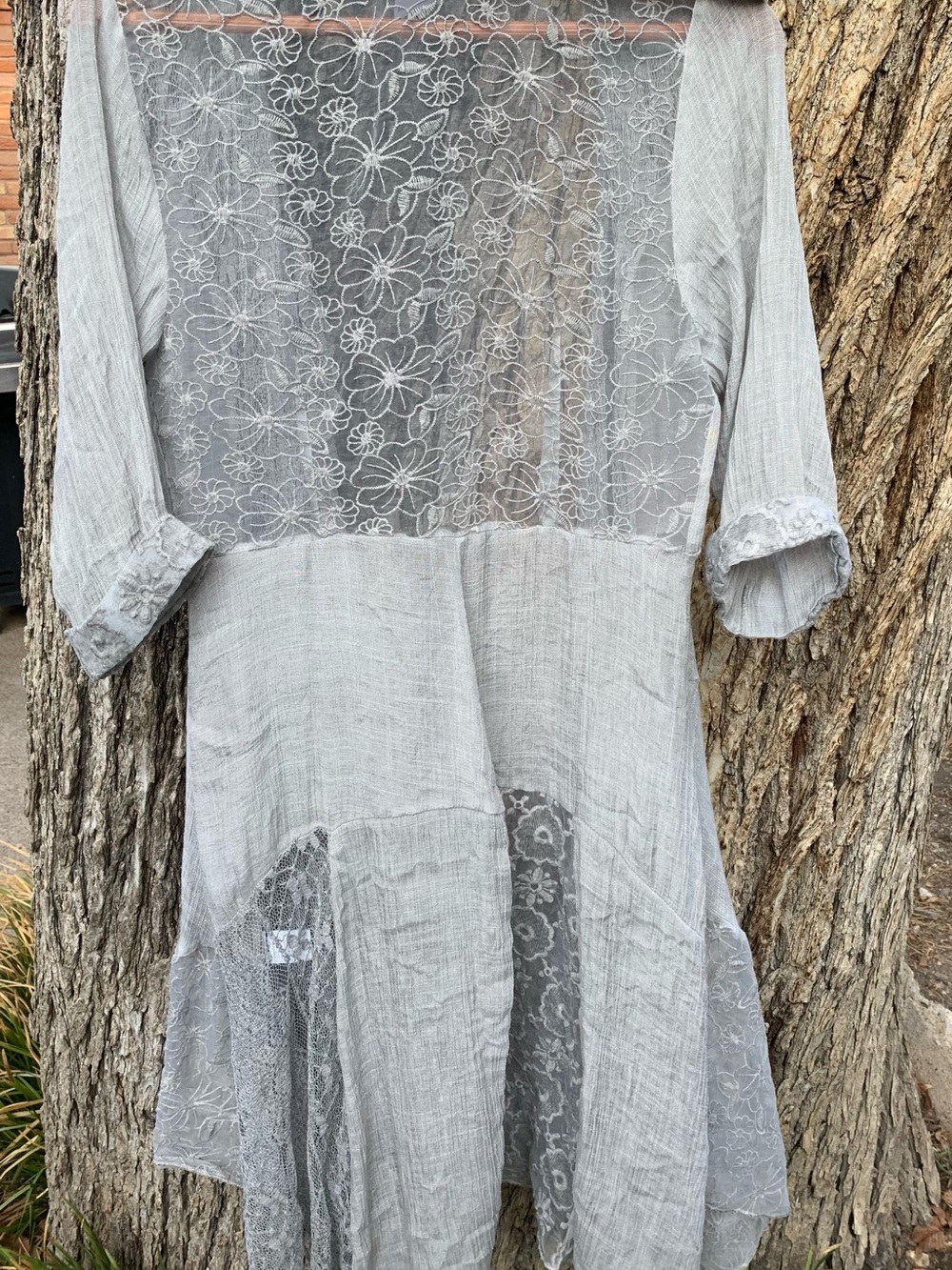 Light Gray Lace Panel Long Women's Robe - Picture 3 of 11